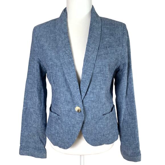 Gibson Size L Women's Linen Cotton Blazer Jacket Blue One Button Summer Work - Picture 1 of 10